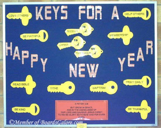 A blue background says Keys for a Happy New Year. 