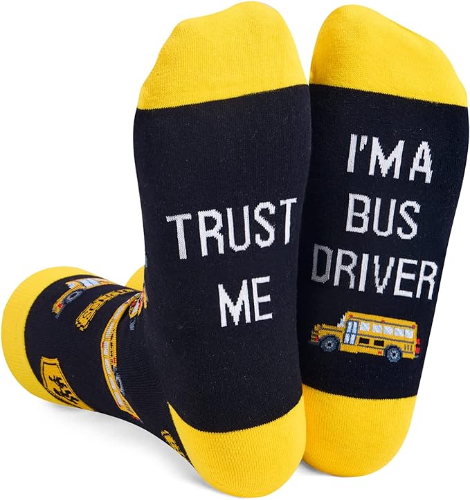 socks that read trust me i'm a bus driver 