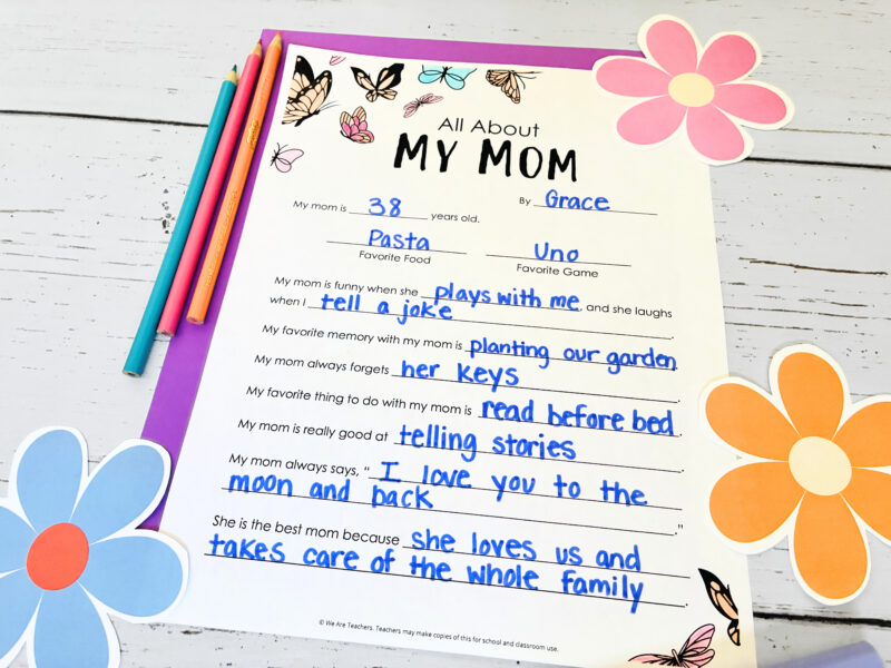 an image of a Mother's Day questionnaire printable worksheet