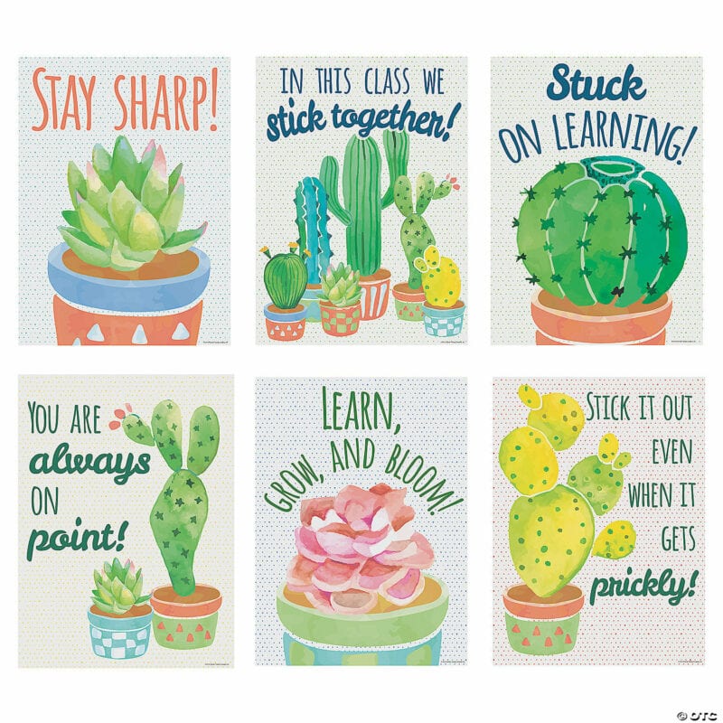 Cactus-themed motivational wall posters for classroom