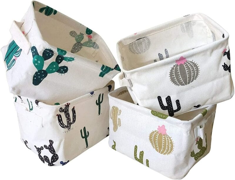 Cactus patterned classroom storage bins for books