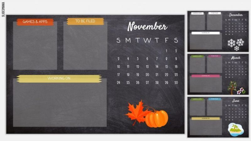 Set of free Google slides templates for teachers with a calendar theme