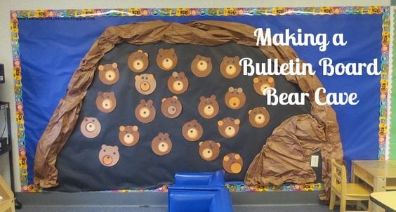 Bear cave themed classroom bulletin board