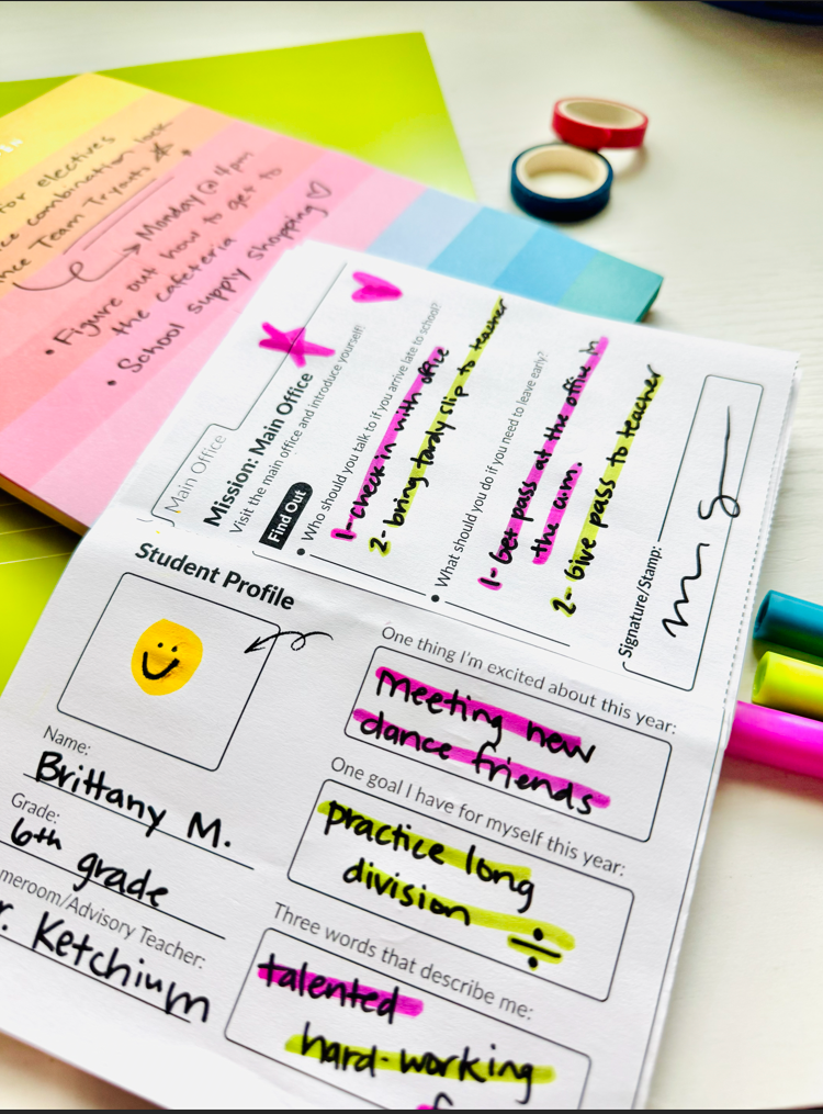 Campus Explorer Activity Printable campus explorer activity book on classroom desk filled out by student.