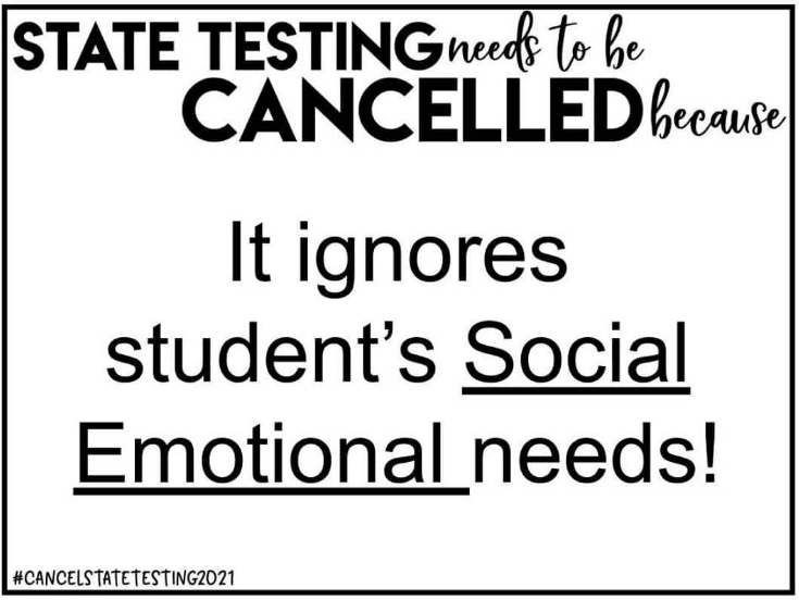 Sign promoting student social emotional needs over standardized testing