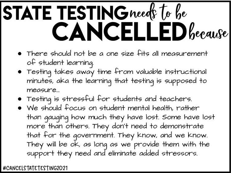Sign stating reasons why we should cancel state testing