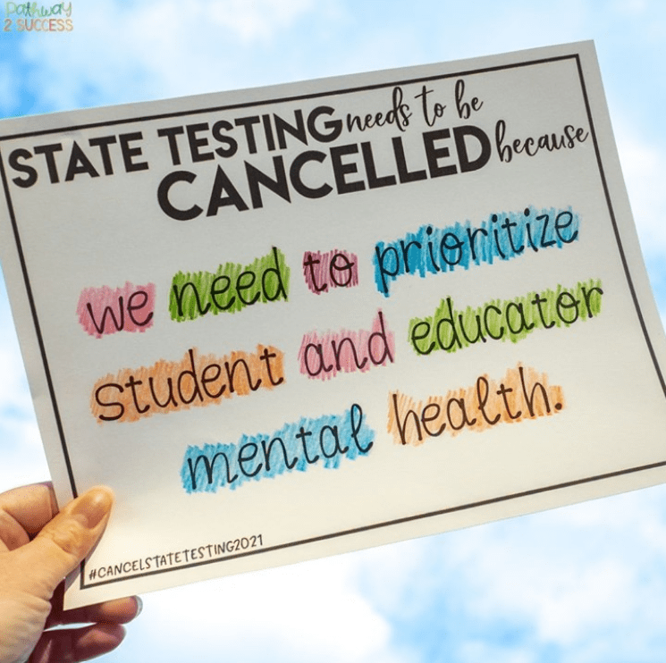 Sign prioritizing teacher and student mental health over testing