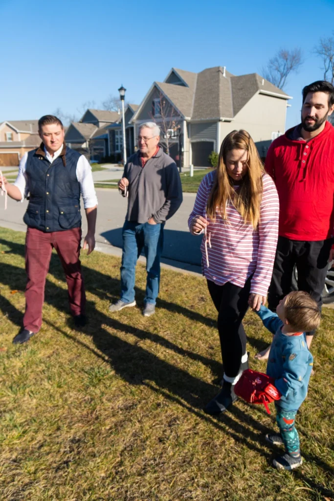 family playing a candy cane relay for candy cane games 