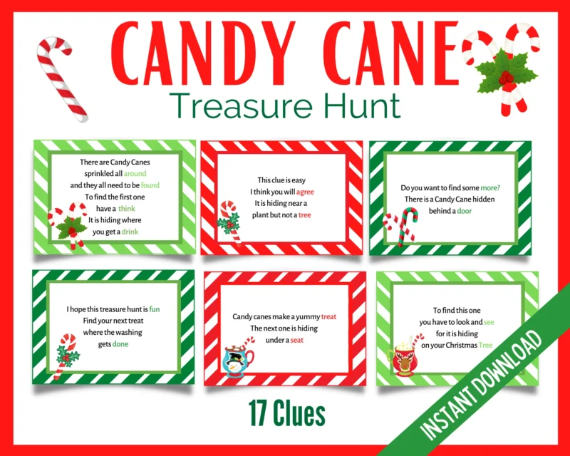 candy cane scavenger hunt clues for a candy cane game 