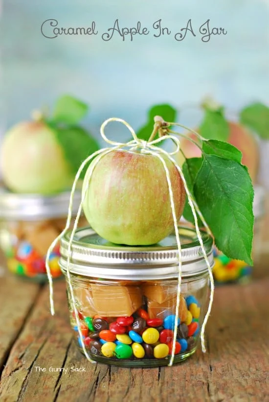 caramel apple in a jar idea for a halloween teacher's gift 