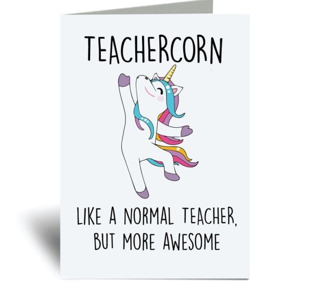 Dancing unicorn with text Teachercorn: Like a Normal Teacher But More Awesome