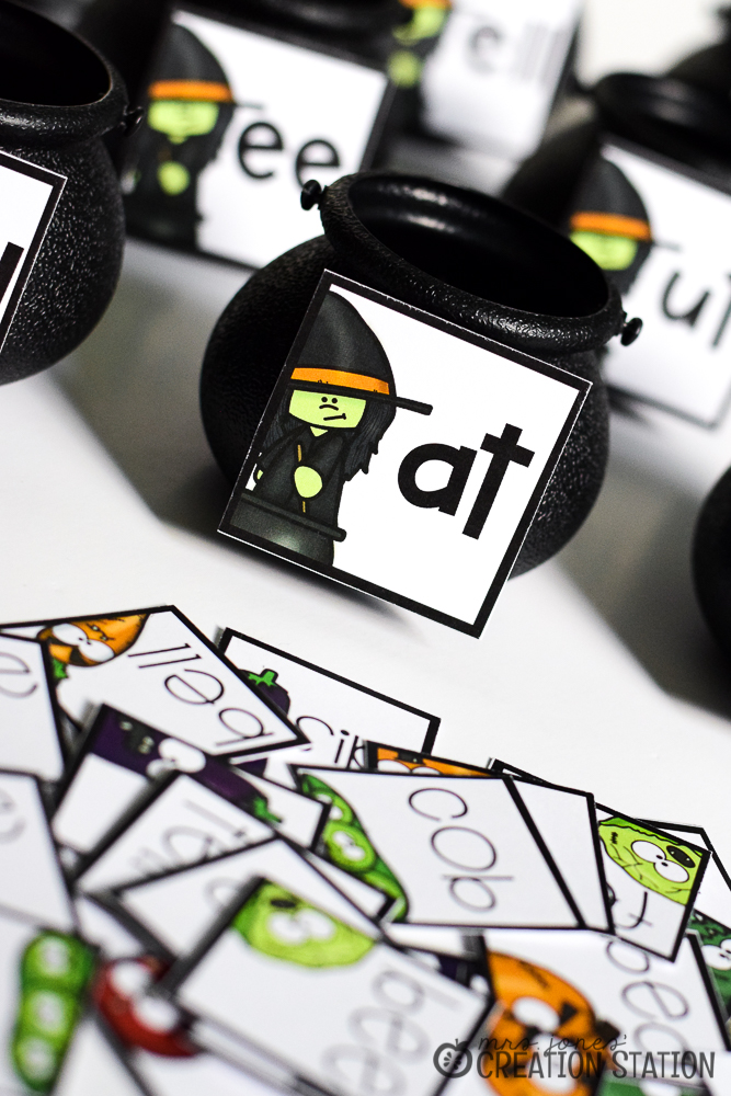 word sort with witch and cauldron cards 