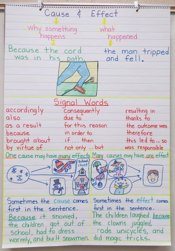 Anchor chart showing that a cause can have many effects (Cause and Effect Anchor Charts)
