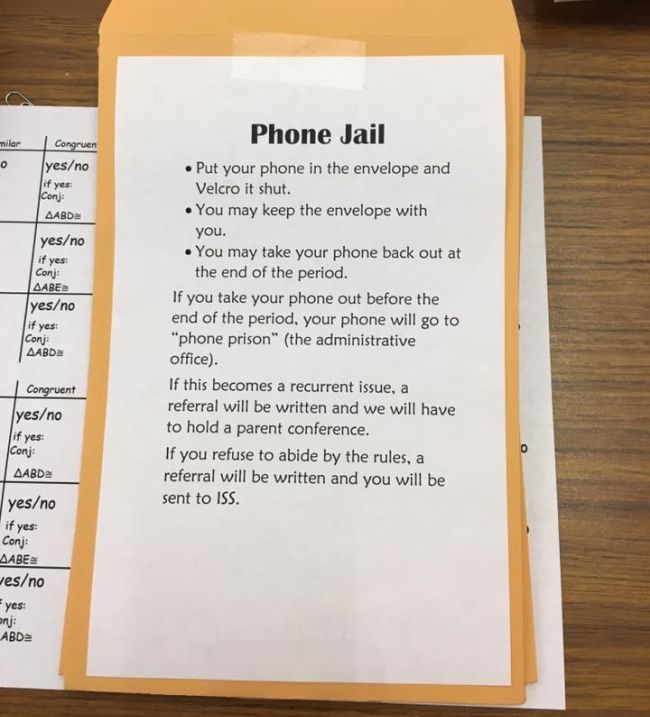 Manilla envelope labeled Phone Jail with instructions for using it