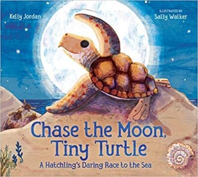 Book cover for Chase the Moon, Tiny Turtle: A Hatchling's Daring Race to the Sea as an example of Earth Day books for kids