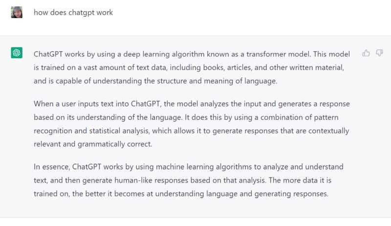 Description of how ChatGPT works, written by ChatGPT