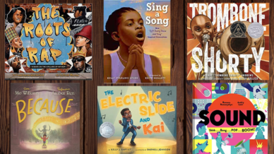 Collage of 6 children's books about music
