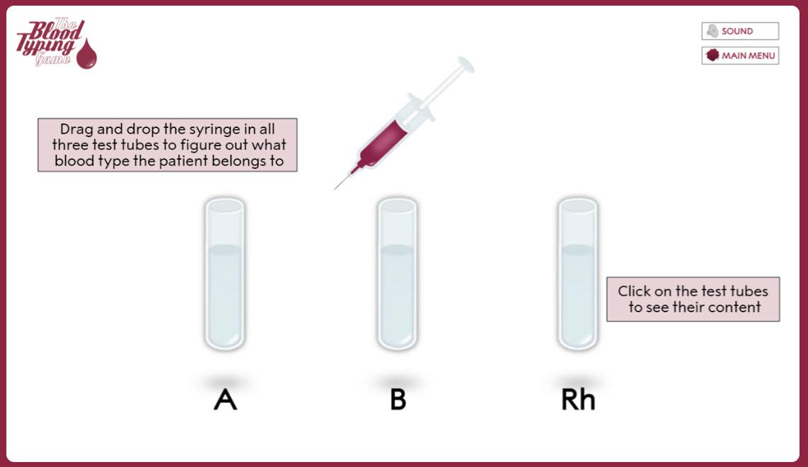 Screenshot from online blood typing game