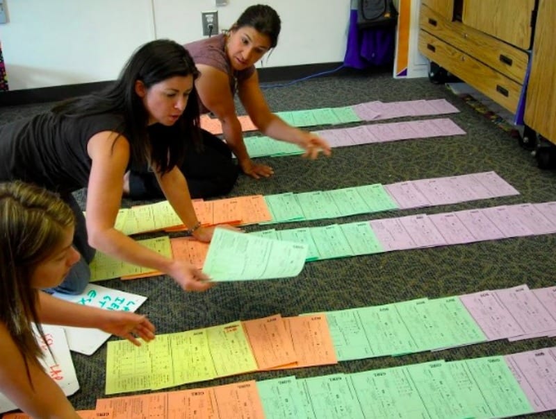 Teachers work together on creating balanced classrooms. 