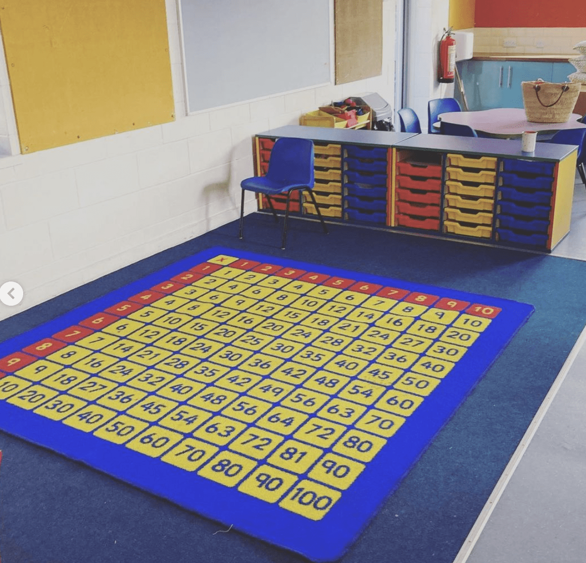 Classroom area with numbers rug
