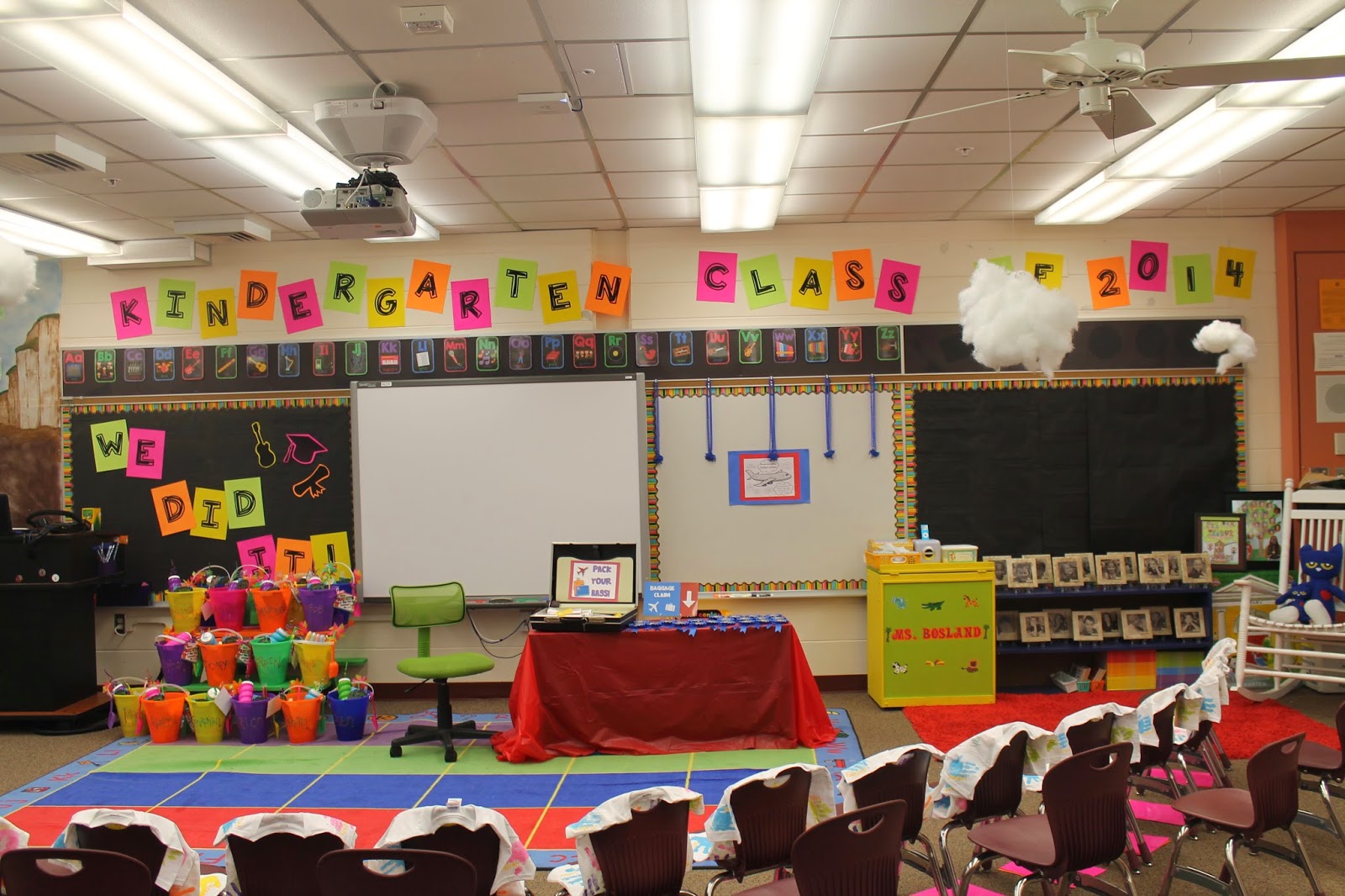 Kindergarten classroom decorated for a graduation ceremony