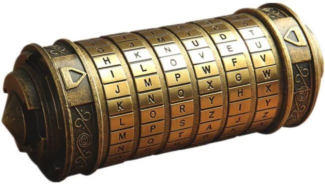 Old gold codex cylinder with letters