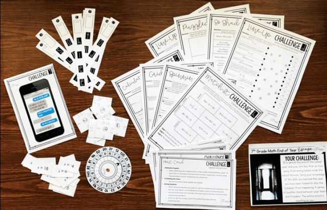 Series of classroom escape room materials for a math-themed room
