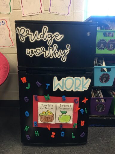 Classroom fridge with learning magnets 
