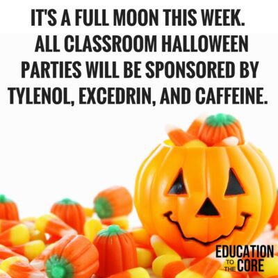 Classroom halloween party sponsored by Tylenol 