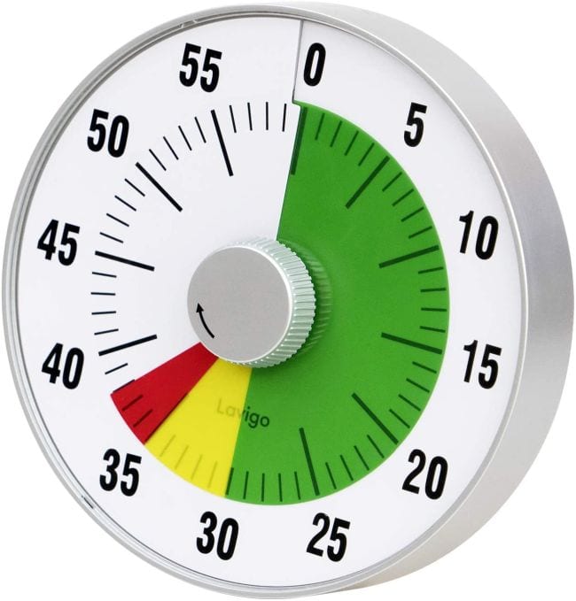 Large round timer from 0 through 59 minutes, with green, yellow, and red indicators (Classroom Timers)