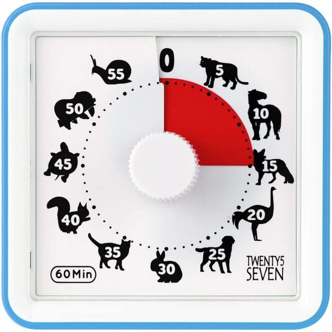 Visual timer with different animal at each 5 minute mark with red indicator area (Classroom Timers)