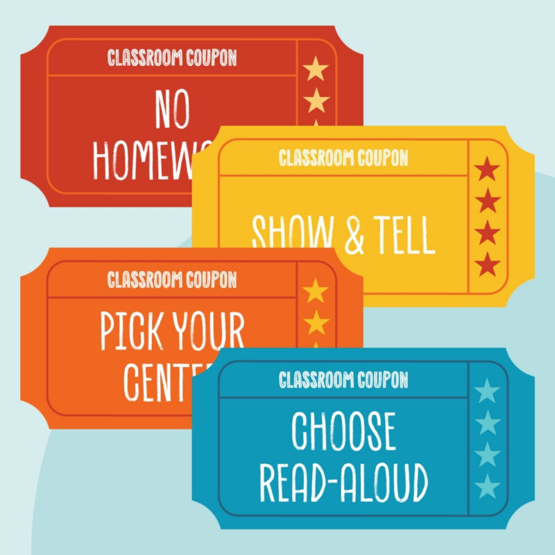 Four printable classroom coupons