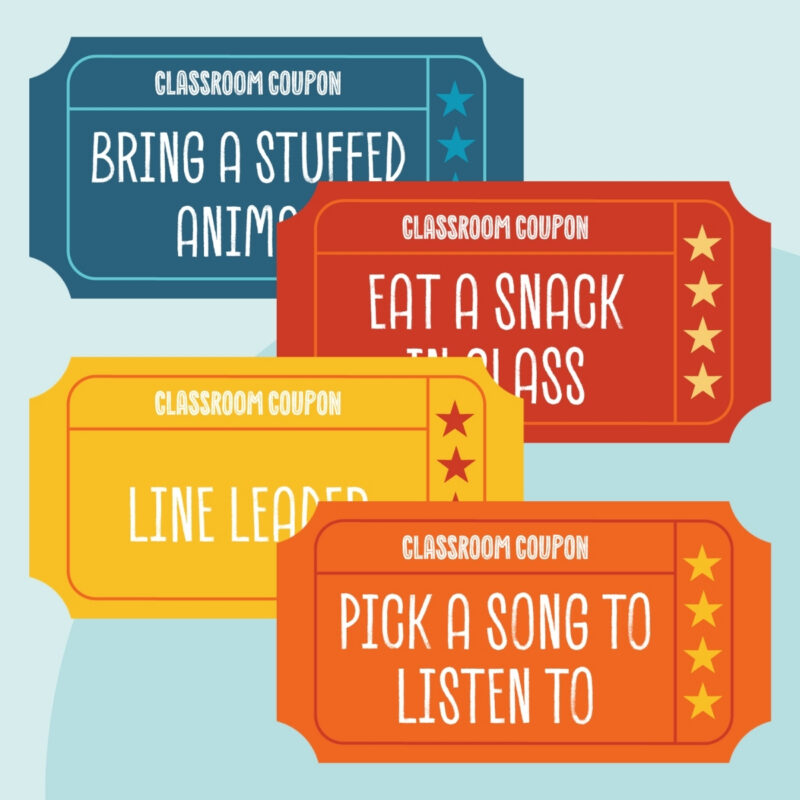Four printable classroom coupons