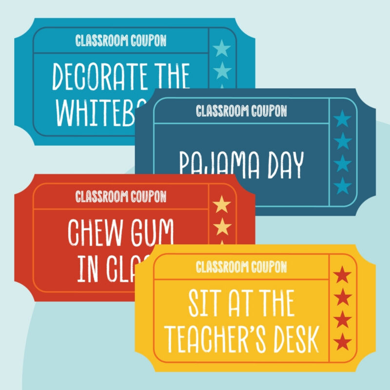 Four printable classroom coupons