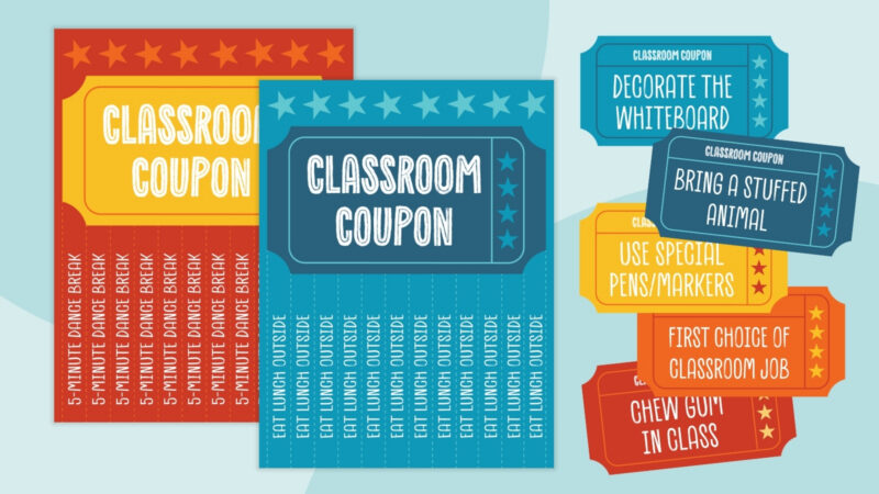 Printable classroom coupons to use for student rewards