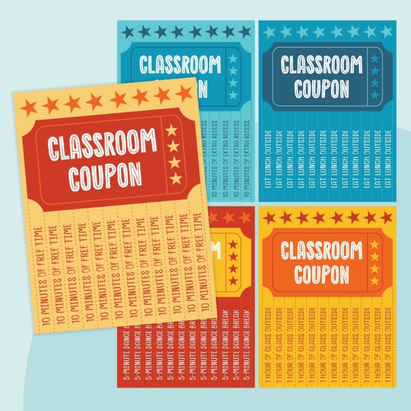 Five printable classroom coupons