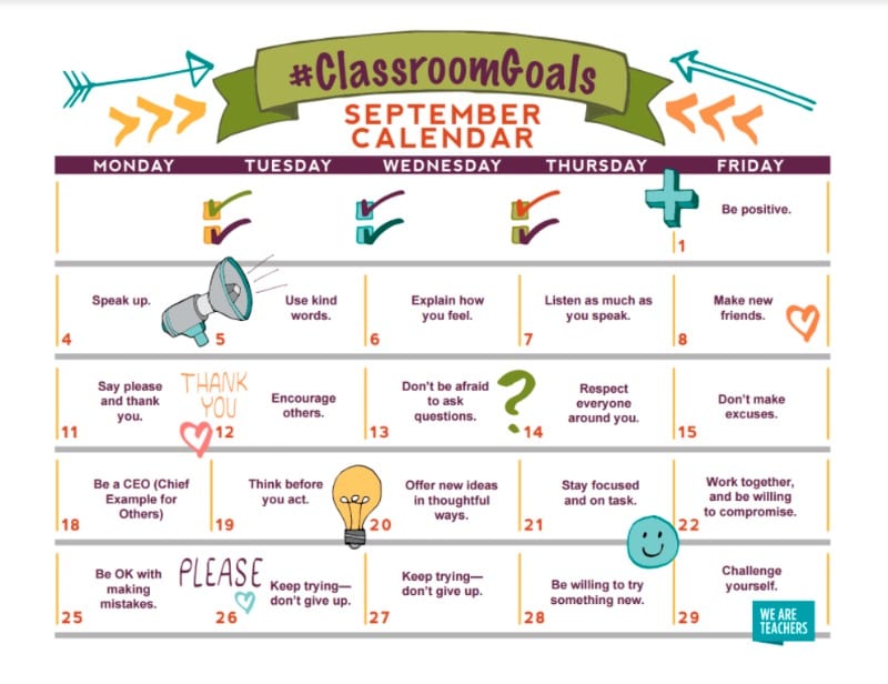 Classroom Goals Calendar 