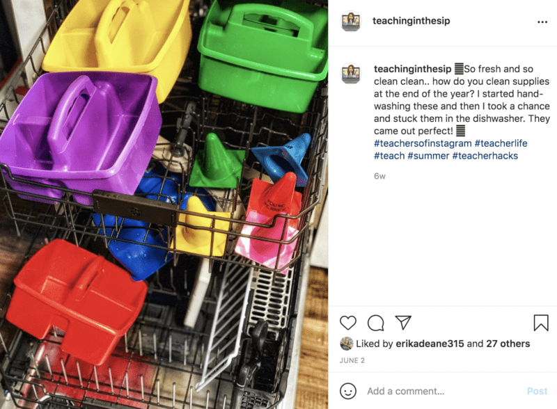 Clean classroom supplies in the dishwasher