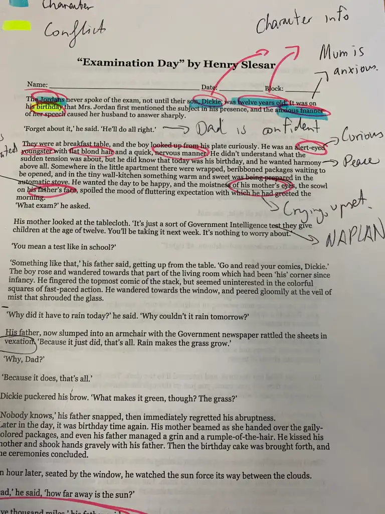 text that is annotated for close reading