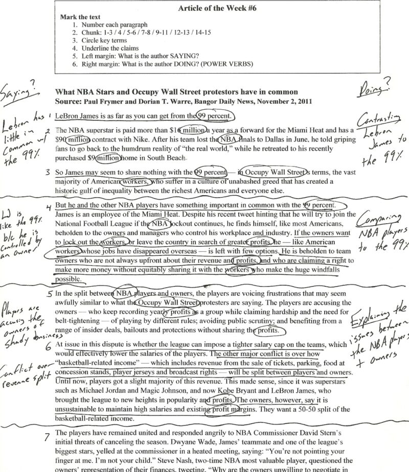 example of how a text is chunked for close reading 
