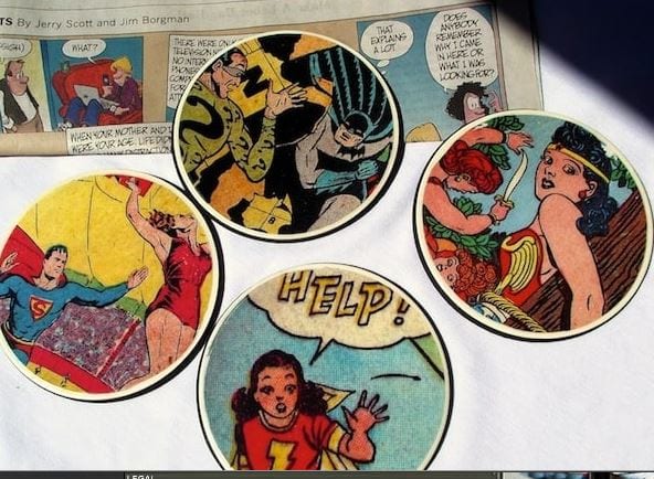 Superhero coasters are shown.