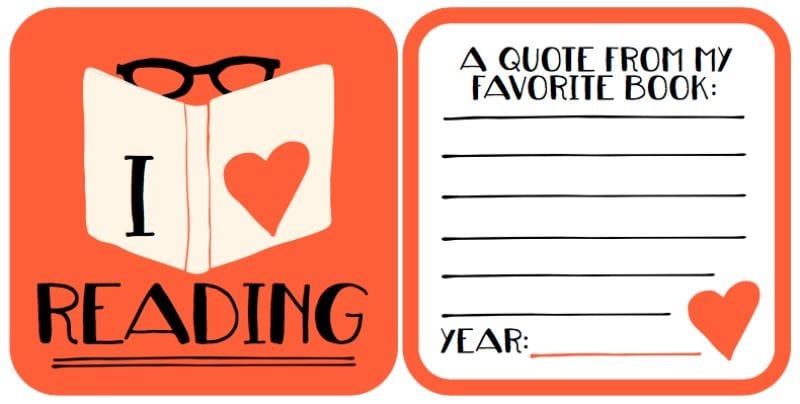 DIY printable "I Love Reading" coaster with a heart and red background.