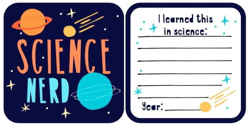 DIY printable coaster with blue background and planets that says "Science Nerd"