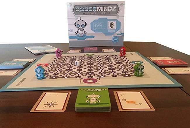 Box, board, and playing pieces for the game CoderMindz