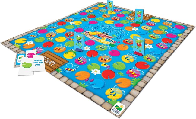 Game board and playing pieces for Hop to It coding board game
