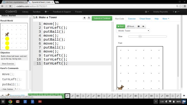 Screenshot from CodeHS website (Coding Websites for Kids)