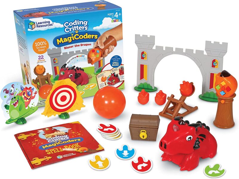 A box says Coding Critters. There are castle themed toys in the forefront.