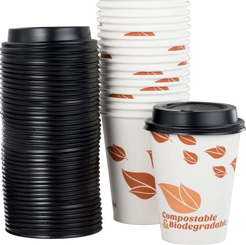 Biodegradable and compostable coffee cups with recyclable lids