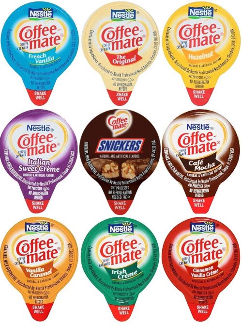 Coffee Mate liquid creamer cups in 9 different flavors