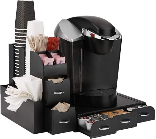 Coffee organizer station with drawers for pods and sugar packets